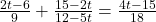 \frac{2t - 6}{9} + \frac{15 - 2t}{12 - 5t} = \frac{4t - 15}{18} 