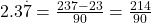  2.3\overset.7 = \frac{237 - 23}{90} =  \frac{214}{90} 
