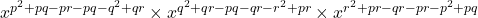 x^{p^2+pq-pr-pq-q^2+qr}\times x^{q^2+qr-pq-qr-r^2+pr}\times x^{r^2+pr-qr-pr-p^2+pq}\\