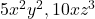 5x^2 y^2, 10xz^3