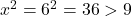  x^2 = 6^2 = 36 > 9 