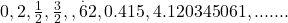  0 , 2 , \frac{1}{2},  \frac{3}{2},  , \overset.62, 0.415, 4.120345061, .......   
