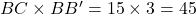  BC \times BB' = 15 \times 3 = 45 