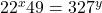  2 &times; 2^x &times; 49 = 32 &times; 7^y 
