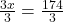  \frac{3x}{3} = \frac{174}{3} 
