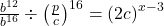 \frac{b^{12}}{b^{16}}\div\left(\frac pc\right)^{16}=\left(2c\right)^{x-3}