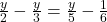  \frac{y}{2} - \frac{y}{3} = \frac{y}{5} - \frac{1}{6} 