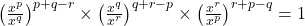 \left(\frac{x^p}{x^q}\right)^{p+q-r}\times\left(\frac{x^q}{x^r}\right)^{q+r-p}\times\left(\frac{x^r}{x^p}\right)^{r+p-q}=1