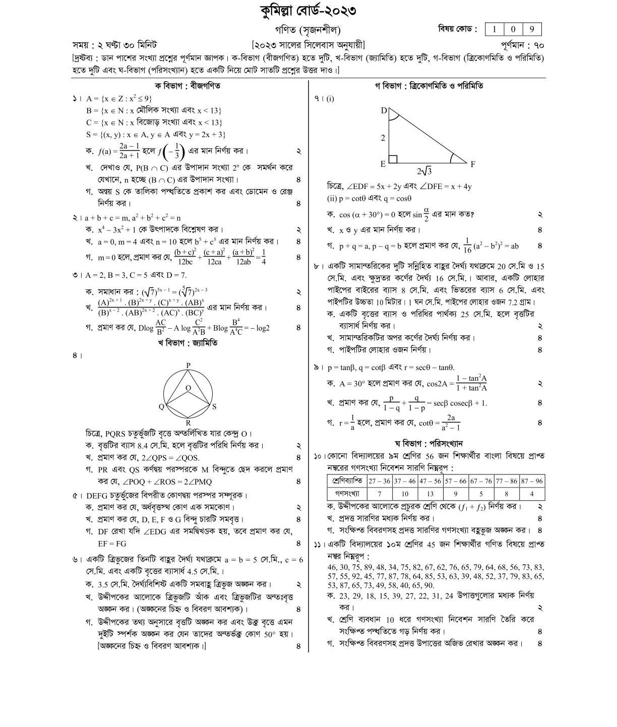 Jashore Board 2023 Math Question